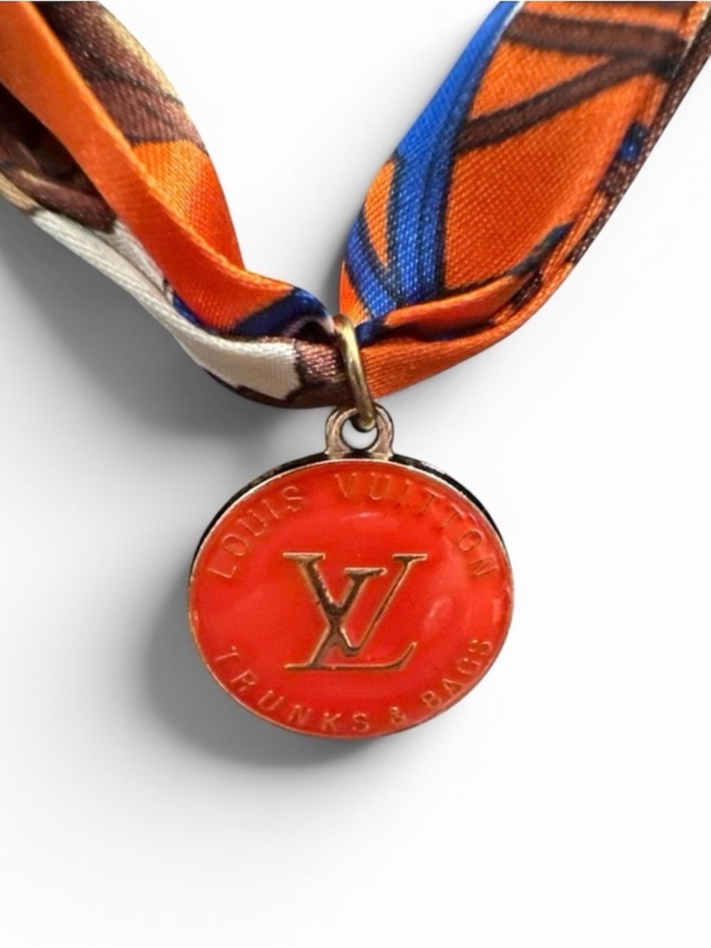 Louis Vuitton LV Trunk Tag Pendant Silk Scarf Necklace